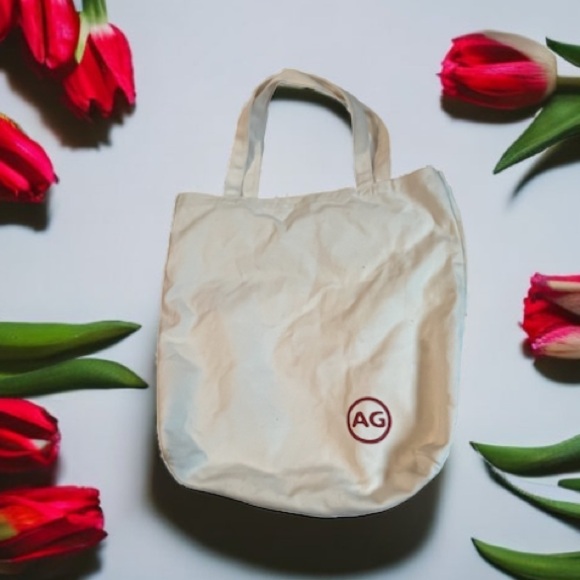 AG Adriano Goldschmied Ivory Canvas Tote Bag w/Burgundy AG Jeans Logo Tote - Picture 1 of 5
